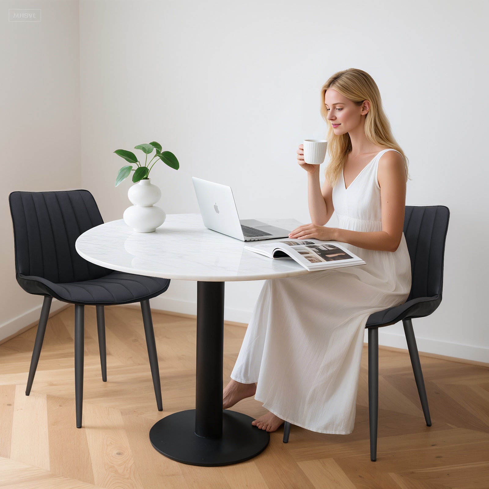 Black PU Leather Dining Chair With Metal Legs, Wave Pattern Upholstered Armless Chair Set Of 6 For Kitchen, Restaurant, Living, Meeting Room_maomaolike.com